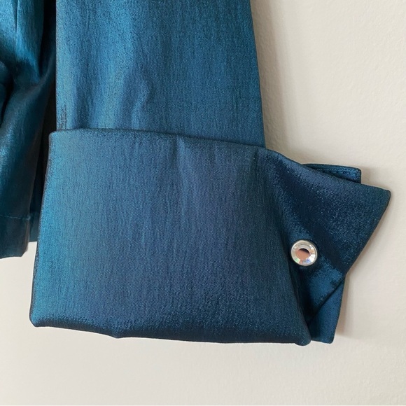 Vintage Tadashi Two-Piece Set Sz 4 Teal Satin Skirt Blouse Wedding Event 90s Y2K - Picture 4 of 16